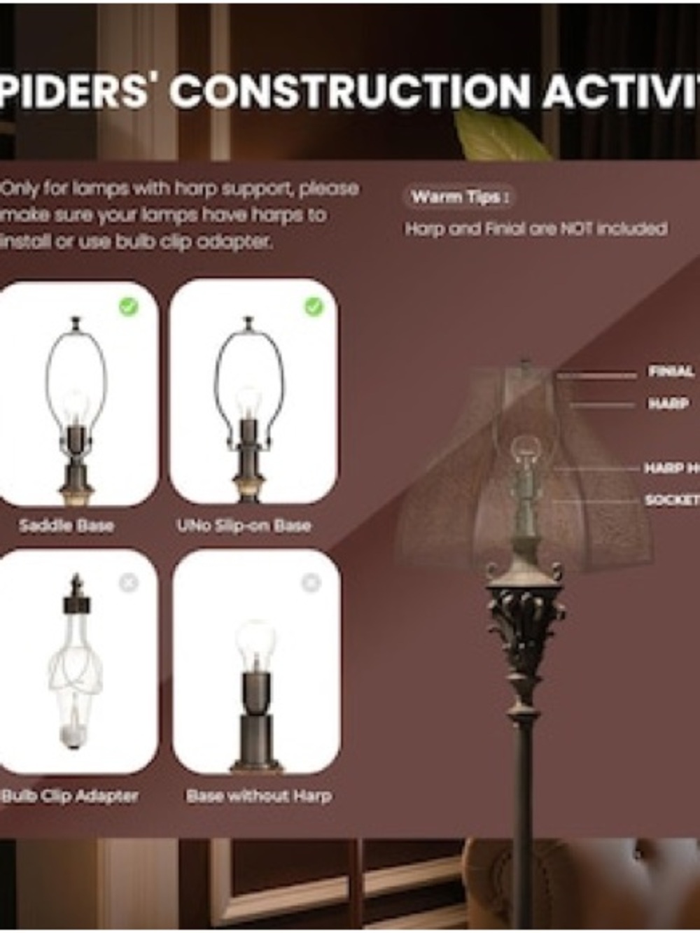 SWAIFDEE Eight-Petal Lotus Metal Lamp Shade Antique Bronze Etched Floral Décor - Picture 8 of 15